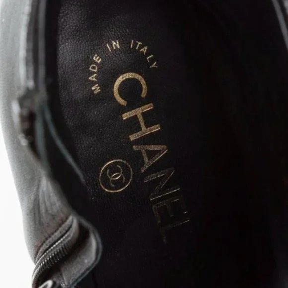 Chanel CC Black Leather Pearl Stiletto Booties - Picture 10 of 11